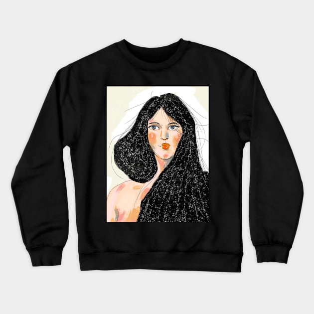 Mystery romantic girl portrait Crewneck Sweatshirt by MeadowTalesDesings